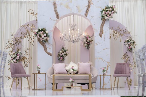 blush velvet chairs with taupe loveseat